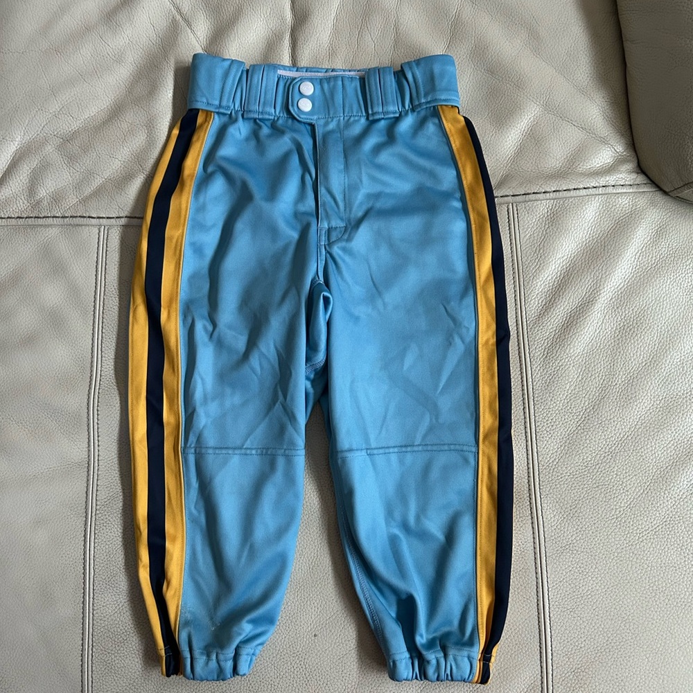 Kids Blue and Yellow Strip Rawling Knickers Baseball Pants, Size M